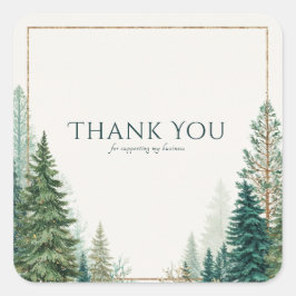 Elegant Winter Pine Forest Gold Frame Rustic Quadratischer Aufkleber