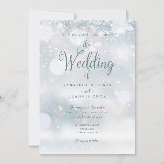 Elegant Winter Snowflakes All In One Wedding Einladung (Vorderseite)
