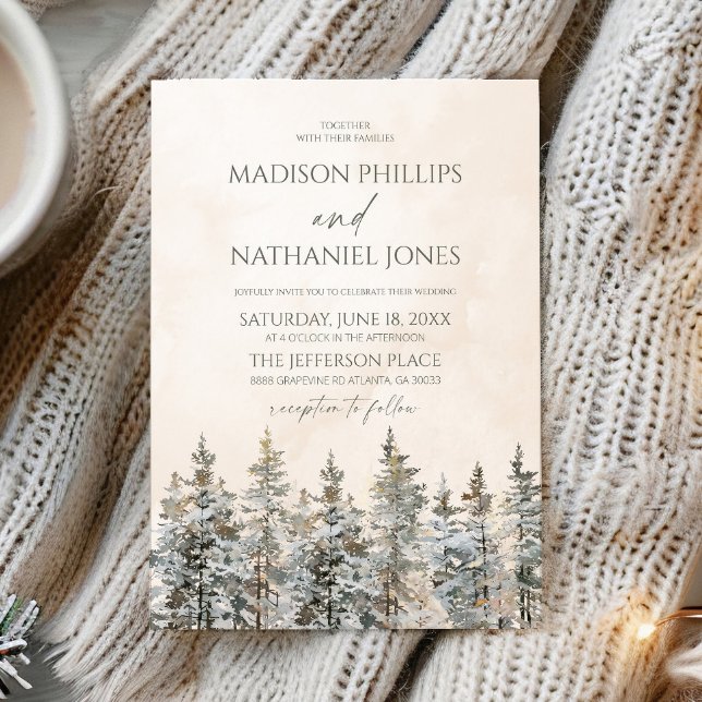 Elegant Winter Snowy Pine Tree Landscape Wedding Einladung (Von Creator hochgeladen)