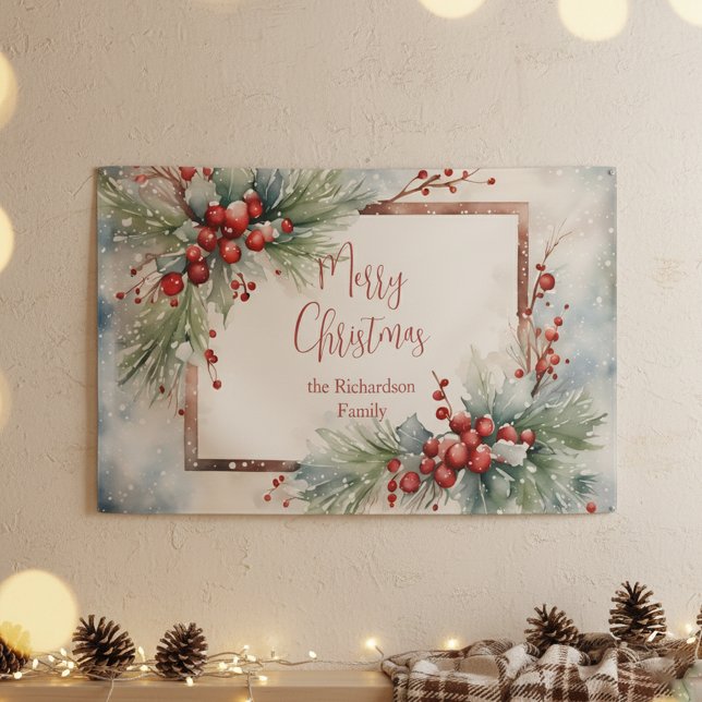 Elegant Winter Watercolor Berries Pines Christmas Banner (Von Creator hochgeladen)