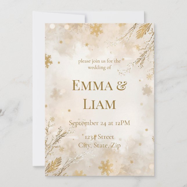 Elegant Winter Wedding Invitation | Ivory & Gold Einladung (Vorderseite)