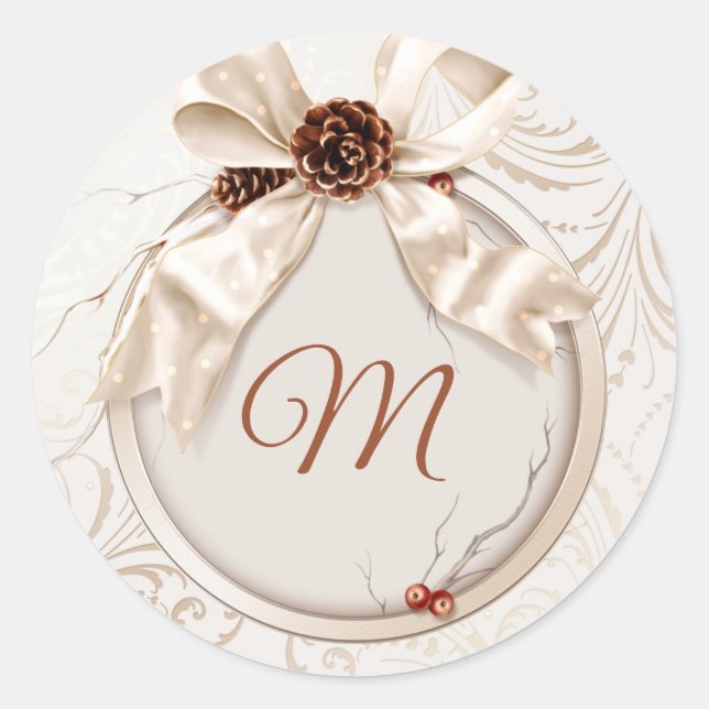Elegant Winter Wedding Monogram Sticker (Vorderseite)