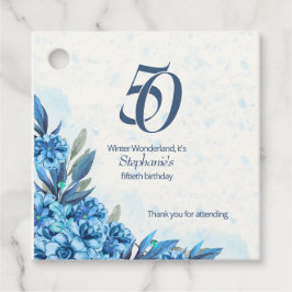 Elegant Winter White Blue Blumen 50. Geburtstag Geschenkanhänger