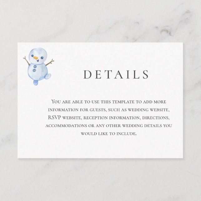 Elegant Winter Wonderland Snowboardfahren Hochzeit Begleitkarte (Vorderseite)