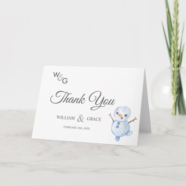 Elegant Winter Wonderland Snowboardfahren Hochzeit Dankeskarte (Vorderseite)