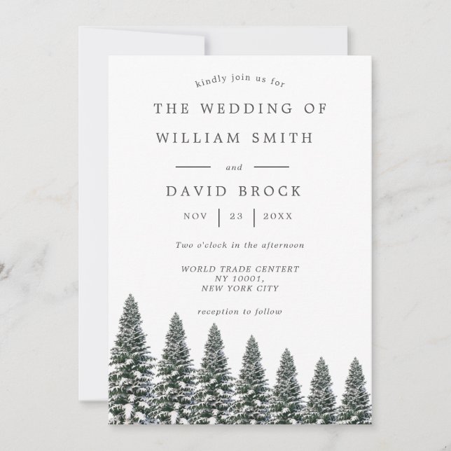 Elegant Winter Wonderland Snowboardfahren Hochzeit Einladung (Vorderseite)
