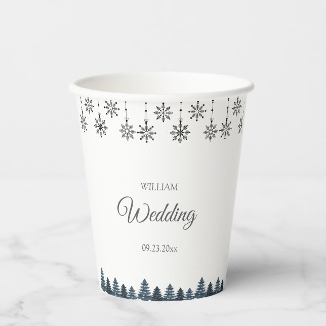 Elegant Winter Wonderland Snowboardfahren Hochzeit Pappbecher (Vorderseite)