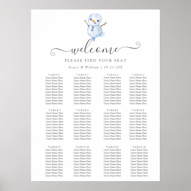 Elegant Winter Wonderland Snowboardfahren Hochzeit Poster (Vorne)