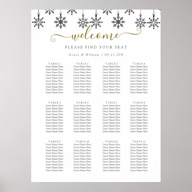 Elegant Winter Wonderland Snowboardfahren Hochzeit Poster (Vorne)