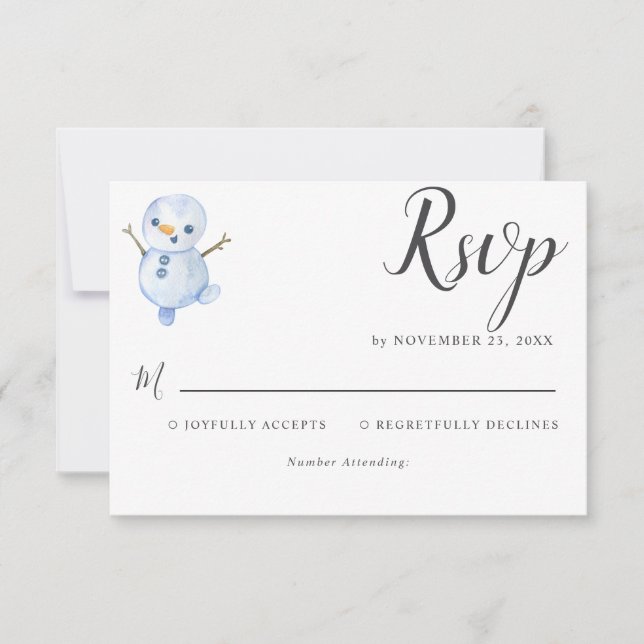 Elegant Winter Wonderland Snowboardfahren Hochzeit RSVP Karte (Vorderseite)