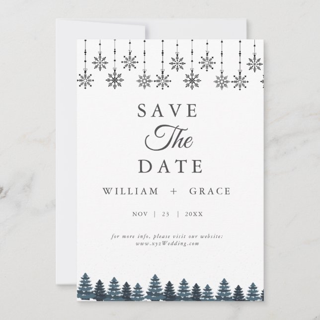 Elegant Winter Wonderland Snowboardfahren Hochzeit Save The Date (Vorderseite)
