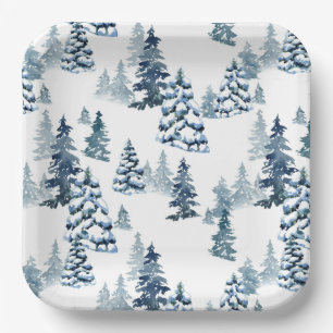 Elegant Winter Woodland Snowy Fir Forest Weihnacht Pappteller