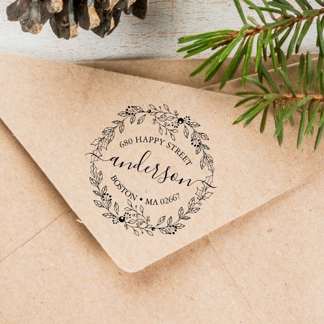 Elegant Winter Wreath Address Gummistempel (Elegant Winter Wreath Address Rubber Stamp)