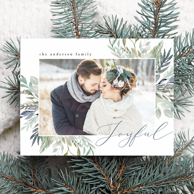 Elegant Winterfoliage Frame | Holiday Foto Postkarte (Von Creator hochgeladen)