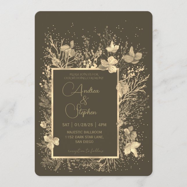 Elegant Wintry Foliage Winter Wedding Einladung (Vorderseite)