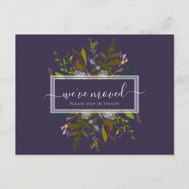 Elegant Wir haben Blue Botanical Script verschoben Postkarte (Vorderseite)