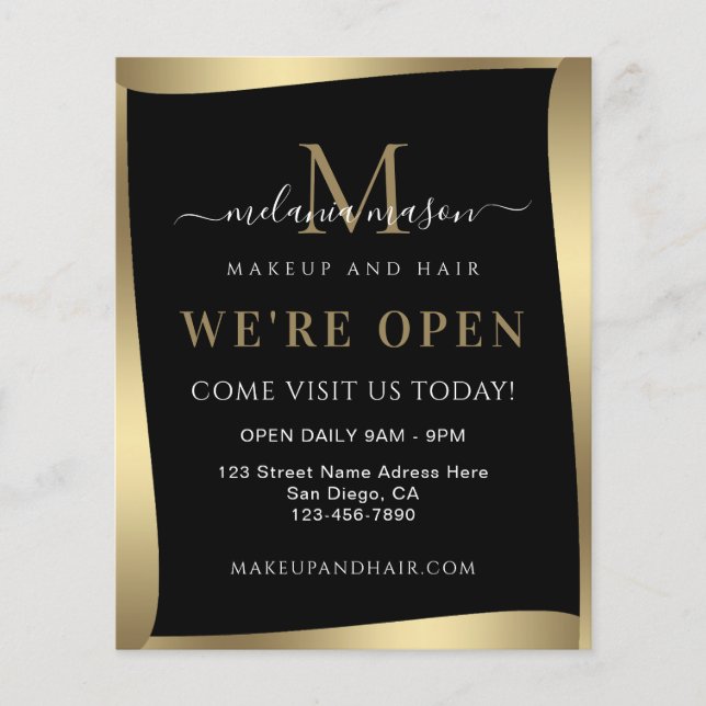 Elegant Wir sind Open Salon Black Gold Minimalisti Flyer (Vorne)