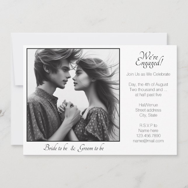 Elegant Wir sind Verlobt Gerahmtes Foto Schwarz un Ankündigung (Vorderseite)