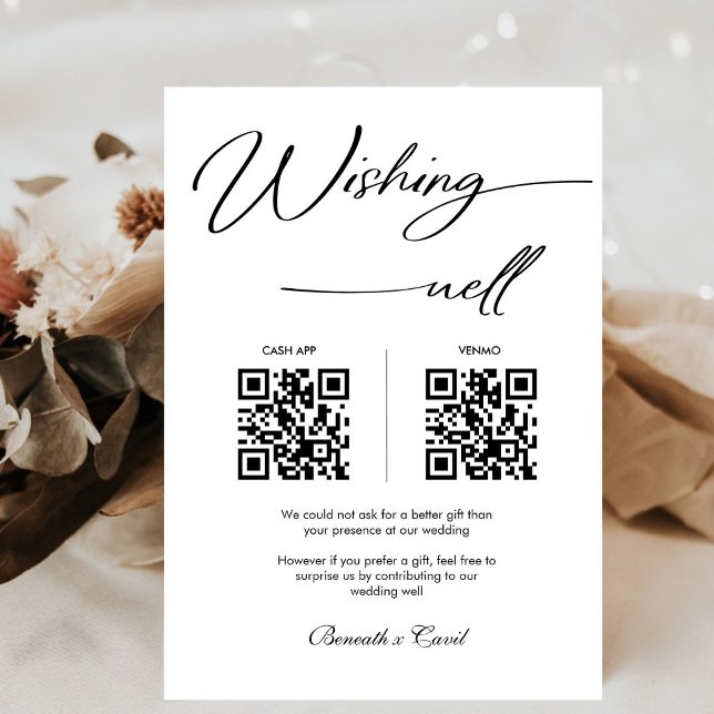 Elegant Wishing Well Honeymoon QR Code Wedding Sockelschild (Von Creator hochgeladen)