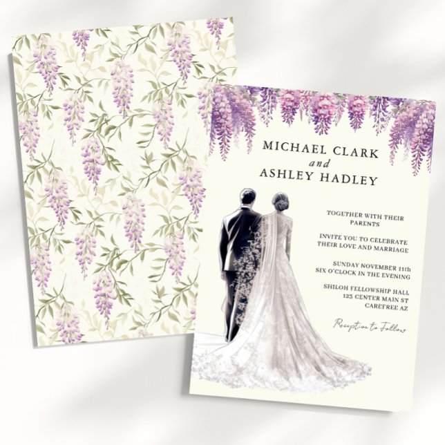 Elegant Wisteria Bride Groom Wedding Einladung (Von Creator hochgeladen)
