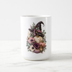 Elegant Witch Hat with Floral Pumpkins Kaffeetasse