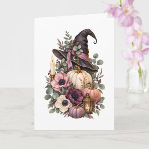 Elegant Witch Hat with Floral Pumpkins Karte