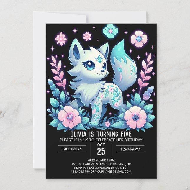 Elegant Wolf Digital Geburtstag Einladung (Vorderseite)