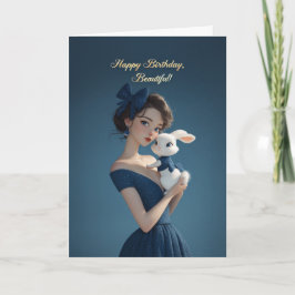 Elegant Woman in Midnight Blue w/ Bunny Birthday Karte
