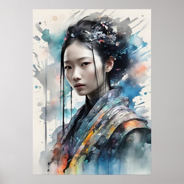 Elegant Woman in Vibrant Attire Poster (Vorne)