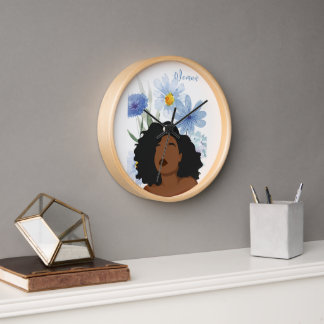Elegant Woman with Blue Floral Wallclock Uhr