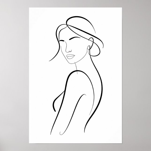 Elegant Woman with Hat Minimalist Line Art Poster (Vorne)