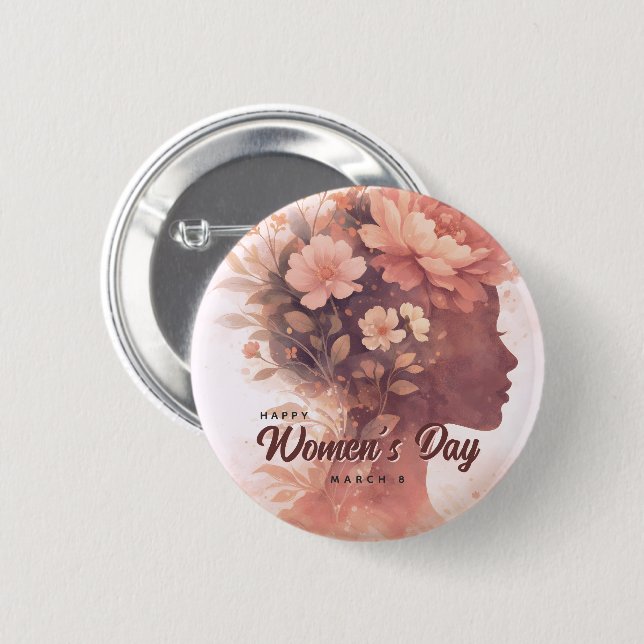 Elegant Women's Day Celebration Floral March 8 Button (Vorne & Hinten)