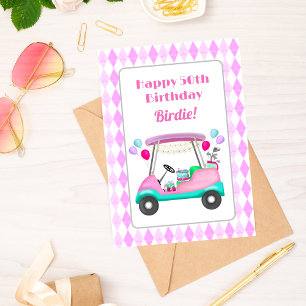 Elegant Women's Golf Party Cart 50th Birthday   Karte