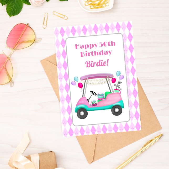 Elegant Women's Golf Party Cart 50th Birthday   Karte (Von Creator hochgeladen)