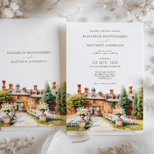 Elegant Woodhall Manor Watercolor Wedding Einladung