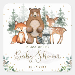 Elegant Woodland Animals Forest Greenery Gold Quadratischer Aufkleber