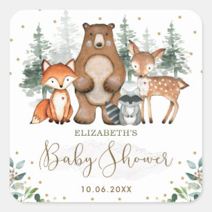 Elegant Woodland Animals Forest Greenery Gold Quadratischer Aufkleber