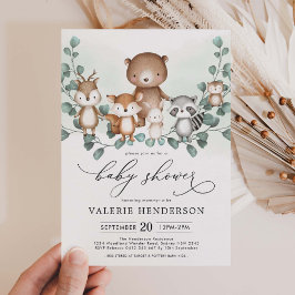 Elegant Woodland Eucalyptus Greenery Baby Shower Einladung
