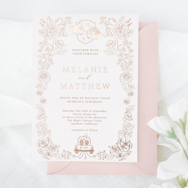 Elegant Woodland Fox Blumenzettel Fairytale Invit Folieneinladung (Elegant Woodland Fox Floral Sketch Fairytale Invit Foil Invitation)