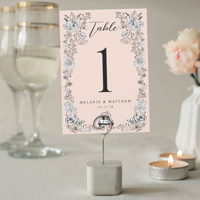 Elegant Woodland Fox Blumenzettel Fairytale Tischnummer (Elegant Woodland Fox Floral Sketch Fairytale Table Number)