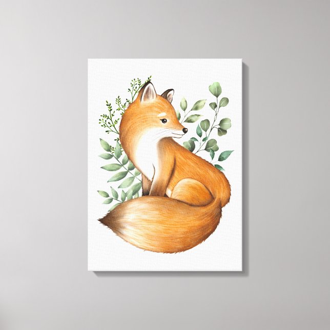 Elegant Woodland Fox Botanische Grünflächen Blätte Leinwanddruck (Vorderseite)