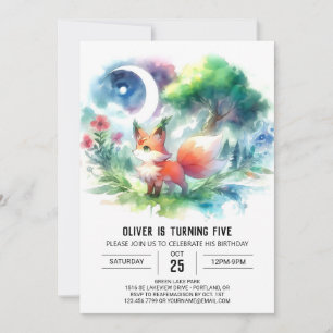 Elegant Woodland Fox Geburtstag Einladung