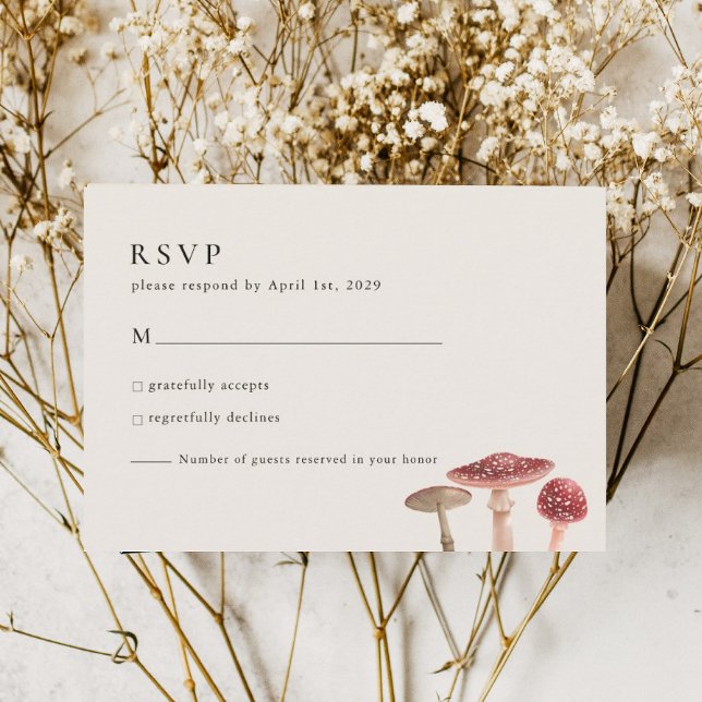 Elegant Woodland Greenerity Red Mushroom Wedding RSVP Karte (Von Creator hochgeladen)