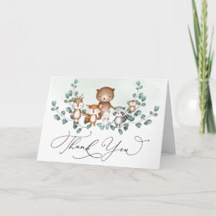 Elegant Woodland Greenery Baby Animals Vielen Dank Karte