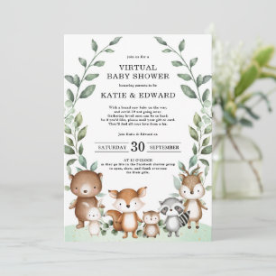 Elegant Woodland Greenery Virtual Baby Shower Einladung