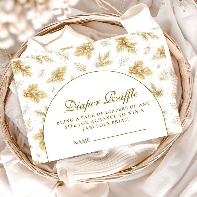 Elegant Woodland Leaves Baby Shower Diapper Raffle Begleitkarte (Von Creator hochgeladen)