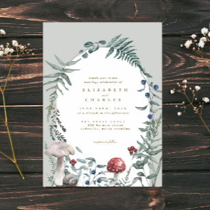 Elegant Woodland Mushroom Fern Wedding Einladung