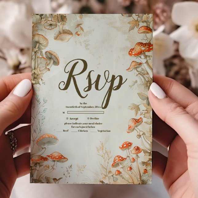Elegant Woodland Mushroom Fern Wedding RSVP Karte (Von Creator hochgeladen)