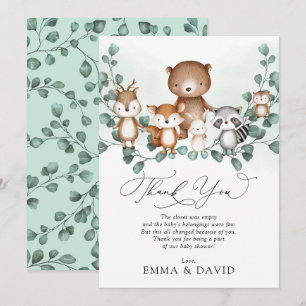 Elegant Woodland Tiere Grüne Danke Karte
