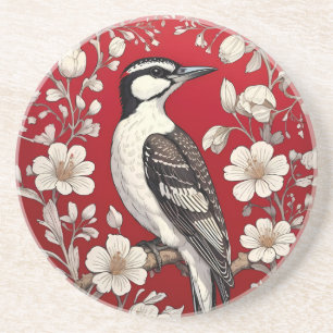 Elegant Woodpecker Floral William Morris Inspirier Getränkeuntersetzer